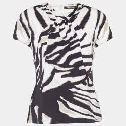 Pre Owned Roberto Cavalli Beige & Brown Striped Knit Top L