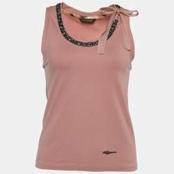 مملوكة مسبقًا Roberto Cavalli Dusty Pink Embellished Neck Tank Top M