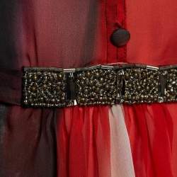 Pre Owned Roberto Cavalli Red Abstract Print Silk Embellished Detail Blouse L