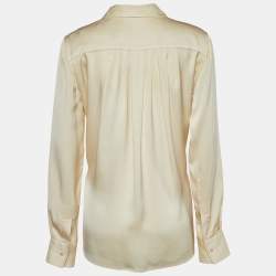 Pre Owned Roberto Cavalli Cream Satin Silk Button Front Shirt M