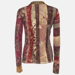 Pre Owned Roberto Cavalli Pink Multi Stripe Print Knit Embellished Cardigan M