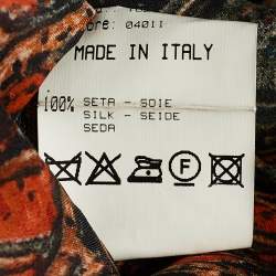 Pre Owned Roberto Cavalli Black & Brown Printed Silk Ruffled Blouse M