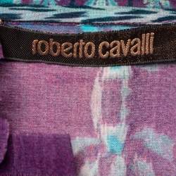 Pre Owned Roberto Cavalli Purple Floral Print Silk Blouse M