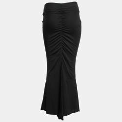Pre Owned Roberto Cavalli Black Stretch Knit Gathered Detail Skirt S