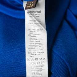 Pre Owned Roberto Cavalli Royal Blue Silk & Wool Paneled Cardigan S