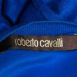 Pre Owned Roberto Cavalli Royal Blue Silk & Wool Paneled Cardigan S