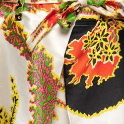 Pre Owned Roberto Cavalli Multicolor Printed Silk & Cotton Belted Skirt M