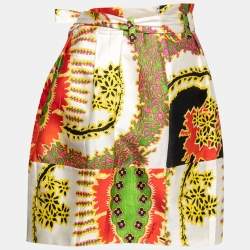 Pre Owned Roberto Cavalli Multicolor Printed Silk & Cotton Belted Skirt M