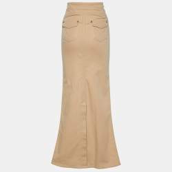 Pre Owned Roberto Cavalli Beige Cotton Belt Detailed Maxi Mermaid Skirt M