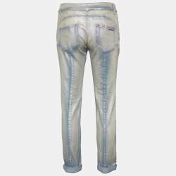 Pre Owned Roberto Cavalli Blue Shiny Denim Paneled Jeans M