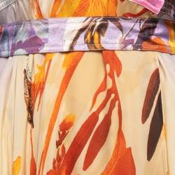 Pre Owned Roberto Cavalli Multicolor Floral Printed Silk Halterneck Wrap Maxi Dress M