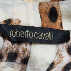 Pre Owned Roberto Cavalli Beige & Brown Animal Printed Silk Ruffled Top M
