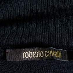 Pre Owned Roberto Cavalli Black Printed Silk & Wool Turtleneck T-Shirt S