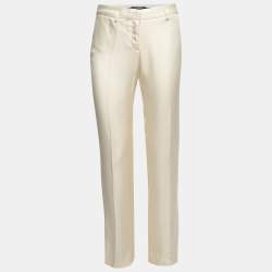 Pre Owned Roberto Cavalli Cream Silk Trousers S