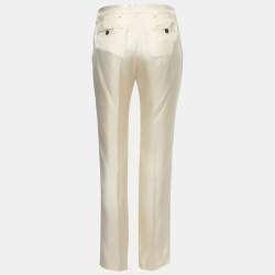Pre Owned Roberto Cavalli Cream Silk Trousers S