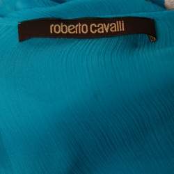 Pre Owned Roberto Cavalli Blue Floral Embroidered Silk Chiffon Dress S 