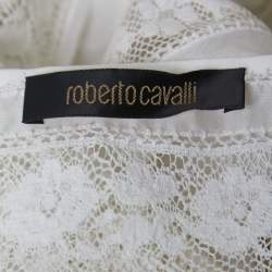Pre Owned Roberto Cavalli White Cotton & Lace Trim Maxi Dress M