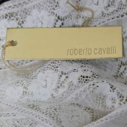 Pre Owned Roberto Cavalli White Cotton & Lace Trim Maxi Dress M