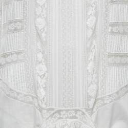 Pre Owned Roberto Cavalli White Cotton & Lace Trim Maxi Dress M