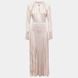 Pre Owned Roberto Cavalli Pale Pink Ribbed Lurex Knit Cutout Detail Maxi Dress M