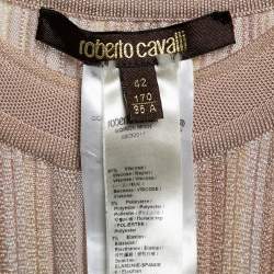 Pre Owned Roberto Cavalli Pale Pink Ribbed Lurex Knit Cutout Detail Maxi Dress M