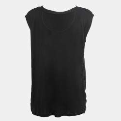 Pre Owned Roberto Cavalli Black Jersey Parrot Printed Top M