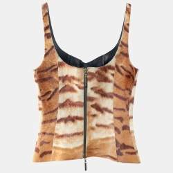 Pre Owned Roberto Cavalli Brown Animal Printed Leather Tank Top S
