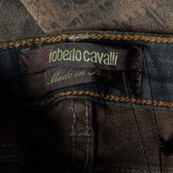 Pre Owned Roberto Cavalli Brown Animal Printed Denim Straight Leg Pants S