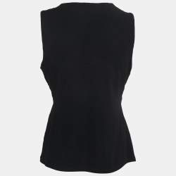 Pre Owned Roberto Cavalli Black Jersey Satin Trimmed Draped V-Neck Top M