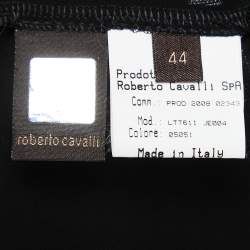 Pre Owned Roberto Cavalli Black Jersey Satin Trimmed Draped V-Neck Top M