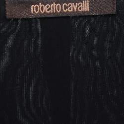 Pre Owned Roberto Cavalli Black Jersey Satin Trimmed Draped V-Neck Top M