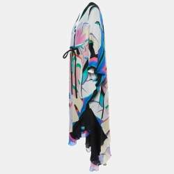 Pre Owned Roberto Cavalli Multicolor Printed Silk Wrap Coverup Dress M