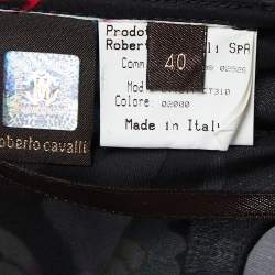 Pre Owned Roberto Cavalli Black & Red Floral Printed Silk Halter Top S