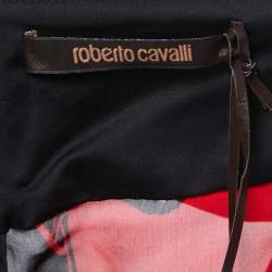 Pre Owned Roberto Cavalli Black & Red Floral Printed Silk Halter Top S