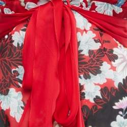 Pre Owned Roberto Cavalli Black & Red Floral Printed Silk Halter Top S