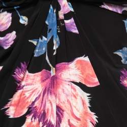 Pre Owned Roberto Cavalli Black Floral Printed Jersey Knot Detail Top M