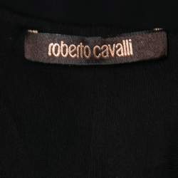 Pre Owned Roberto Cavalli Black Floral Printed Jersey Knot Detail Top M