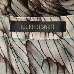 Pre Owned Roberto Cavalli Brown Printed Silk Tie Front Blouse S