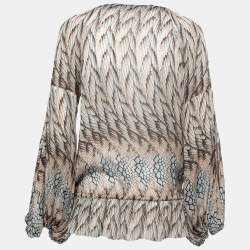 Pre Owned Roberto Cavalli Brown Printed Silk Tie Front Blouse S