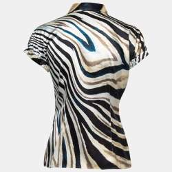Pre Owned Roberto Cavalli Multicolor Printed Silk Top M