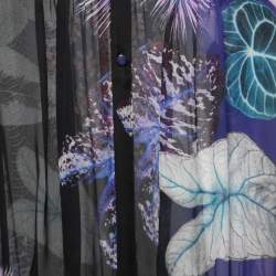 Pre Owned Roberto Cavalli Blue Leaf Printed Silk Ruffled Blouse S