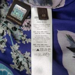 Pre Owned Roberto Cavalli Blue Leaf Printed Silk Ruffled Blouse S