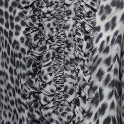 Pre Owned Roberto Cavalli Blue Animal Printed Ruffled Blouse M