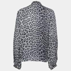 Pre Owned Roberto Cavalli Blue Animal Printed Ruffled Blouse M