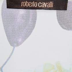 Pre Owned Roberto Cavalli Multicolor Floral Print Silk Ruffle Belted Dress S