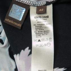 Pre Owned Roberto Cavalli Black Jersey Multicolor Floral Print Pleated Detail Maxi Skirt M