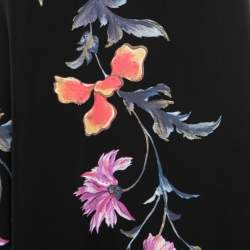 Pre Owned Roberto Cavalli Black Jersey Multicolor Floral Print Pleated Detail Maxi Skirt M