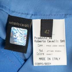 Pre Owned Roberto Cavalli Light Blue Silk Satin Ruffle Detail Maxi Skirt M