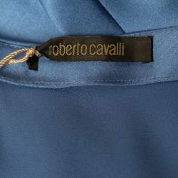 Pre Owned Roberto Cavalli Light Blue Silk Satin Ruffle Detail Maxi Skirt M