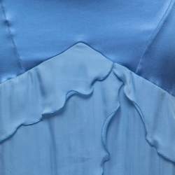 Pre Owned Roberto Cavalli Light Blue Silk Satin Ruffle Detail Maxi Skirt M